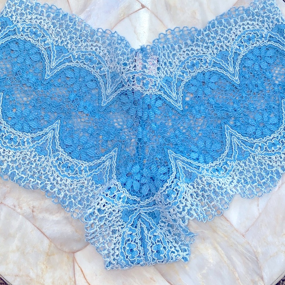 Victoria's Secret Blue Floral Lace Shortie Minishort Panties XS XS/TP Low Rise